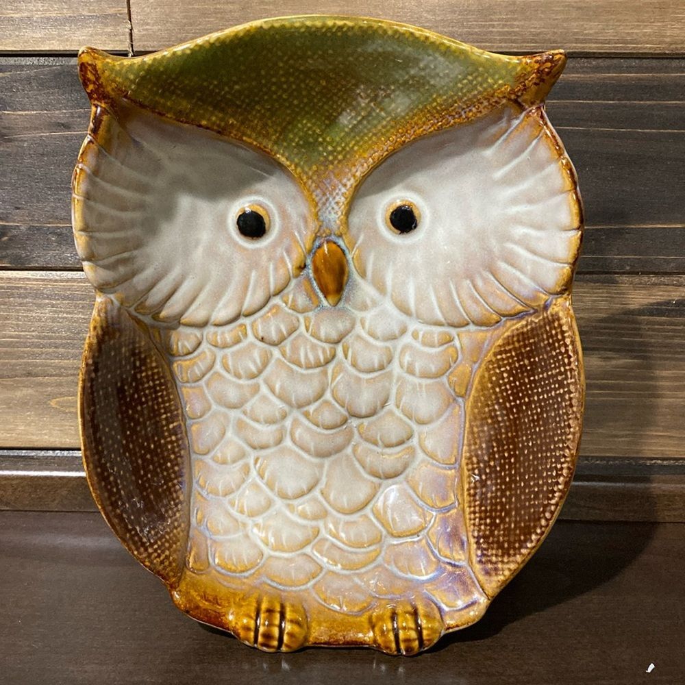 222 Fifth Earthenware Perched Owl Catch All Bowl Dish